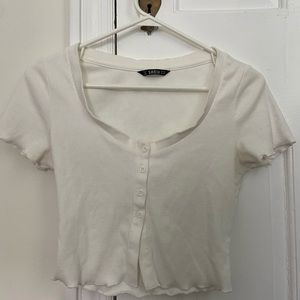 SHEIN Fringed White Button Tee